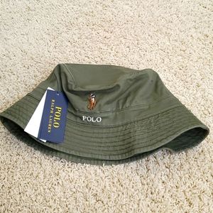 Polo by Ralph Lauren bucket hat. Olive with multicolor logo.